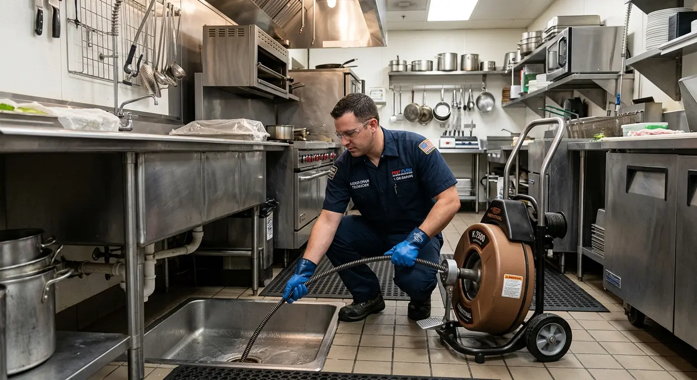Commercial drain cleaning service in a restaurant kitchen in Platteville
